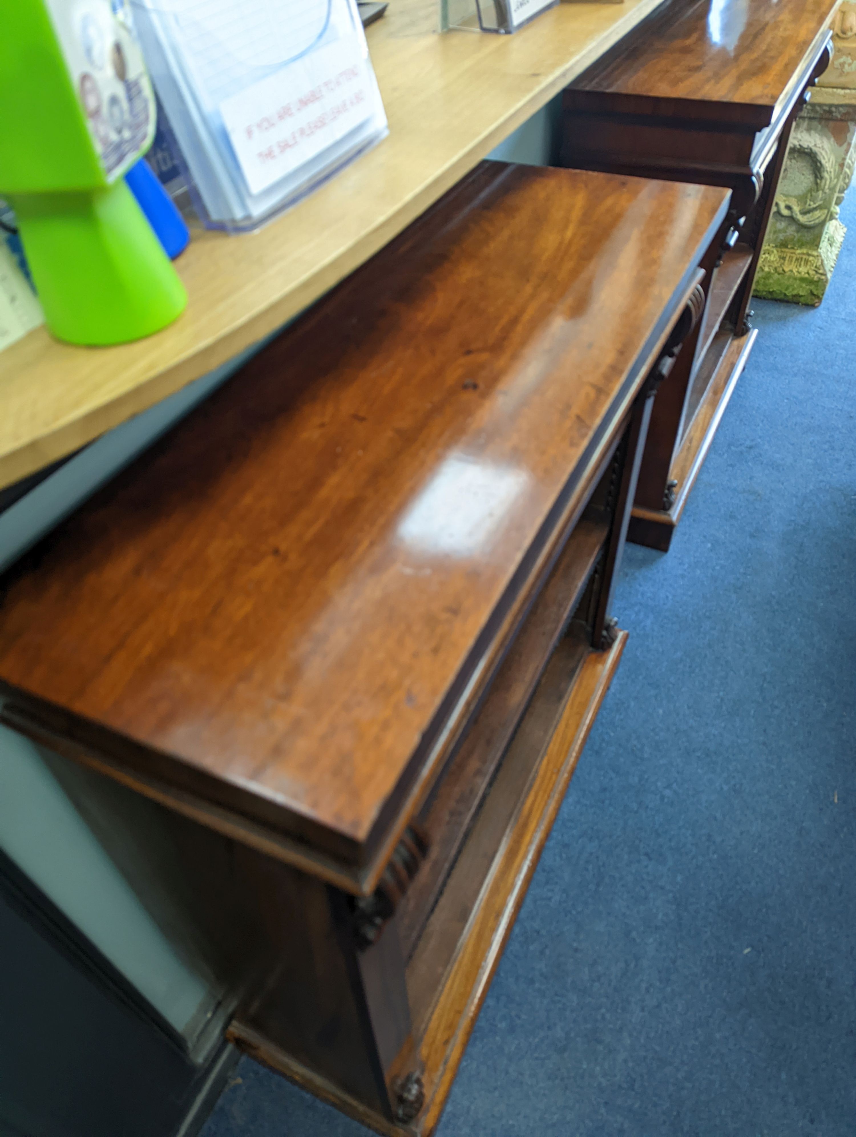 A pair of Victorian mahogany open bookcases, length 91cm, depth 33cm, height 92cm